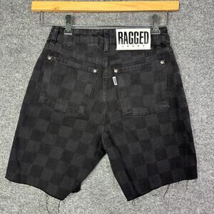 NWT Ragged Priest Women’s Size 24 Black Checkerboard High Rise Denim Short